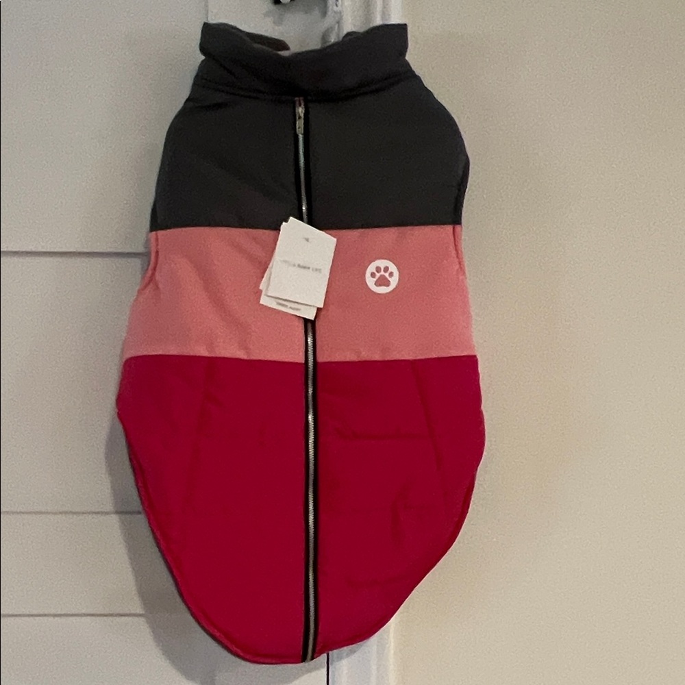 Stylish Pink and Red Dog Jacket Size XL NWT